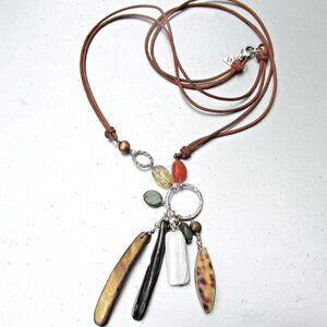 Silpada Sterling Silver Shell Citrine Carnelian Jade Pearl Cord Necklace N1495